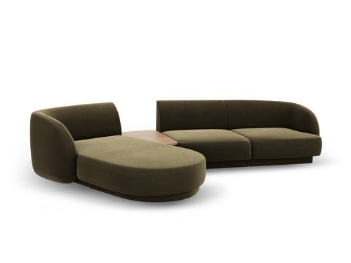 Micadoni linker modulaire bank Miley 3-zits, flueel, groente - 178x303x70cm