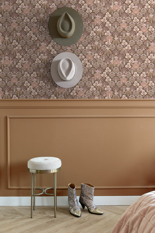 ESTAhome behang vintage bloemen in art nouveau stijl oudroze en bruin - 50 x 900 cm - 130974 - vtwonen shop