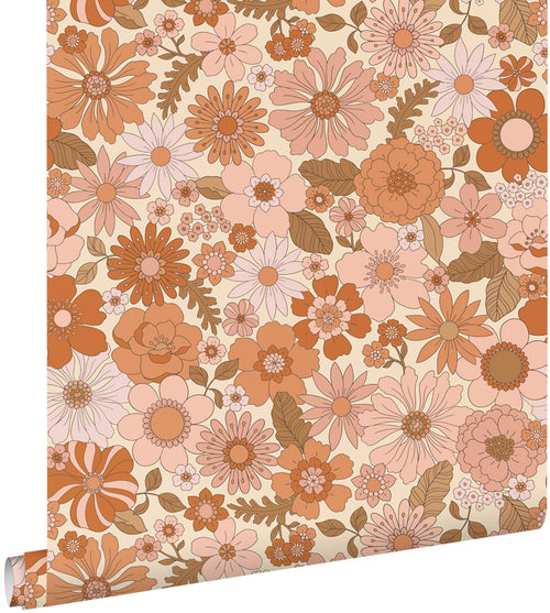 ESTAhome behang retro bloemen terracotta roze en oranje - 53 cm x 10.05 m - 130962 - vtwonen shop