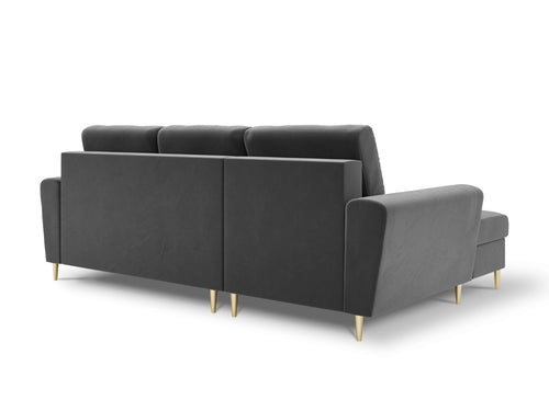 Cosmopolitan Design Uitklapbare hoekbank links met opbergdoos Kyoto 4-zits, flueel, lichtgrijs - 145x241x88cm
