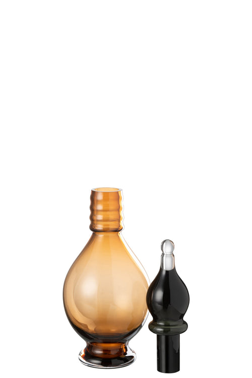J-Line vaas + stop flesje Joey - glas - bruin - medium