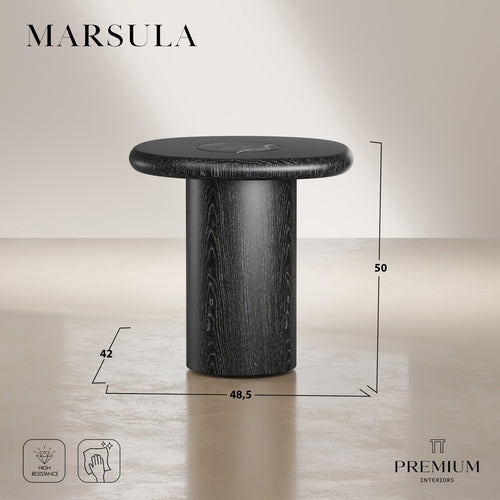 Premium Interiors - Bijzettafel MARSULA - multiplex en marmer zwart marmer en zwarte voet 48.5cm