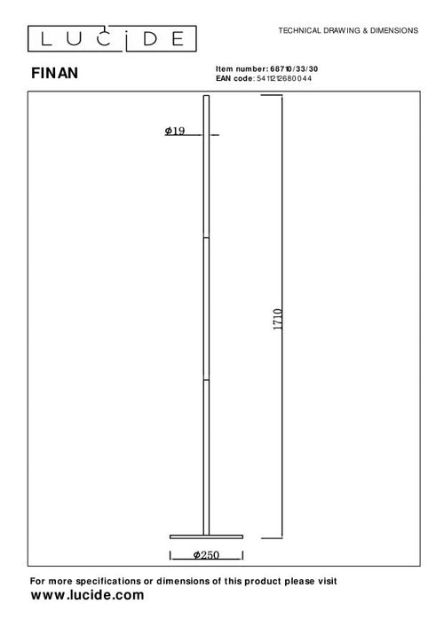 Lucide vloerlamp FINAN - Geïntegreerde LED - Zwart