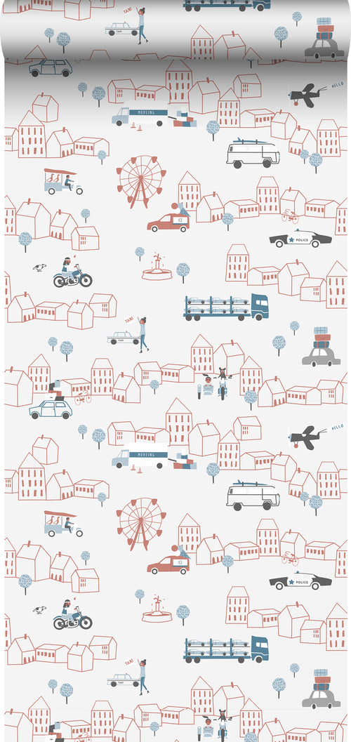 Sanders & Sanders behang auto's terracotta en lichtgrijs - 53 cm x 10 m - 640290