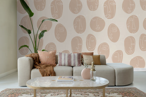 ESTAhome fotobehang line art gezichten beige - 200 x 279 cm - 159252