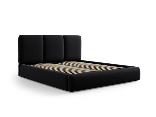 Cosmopolitan Design Opbergbed met hoofdeinde Nicolas 200x200cm, flueel, zwart - 220x220x100cm