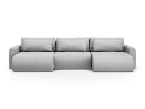 Cosmopolitan Design Converteerbare panoramische bank met opbergdoos Belfast 4-zits, structurele stof lichtgrijs - 149x340x84cm