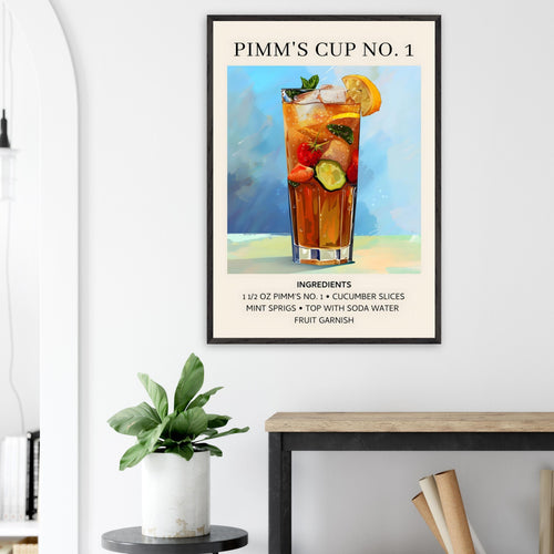 Artfulprints Poster met Lijst Pimm's Cup No. 1 cocktail - Ingrediënten   - 30x40 cm - Blauw