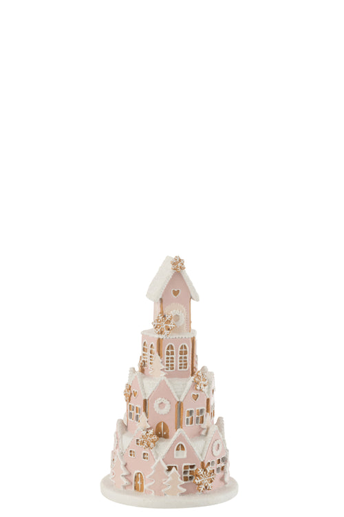 J-Line decoratie Peperkoek Huis - polyresin - roze/wit - small