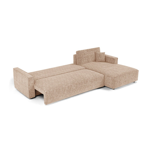 Premium Interiors - Rechthoekige hoekbank met slaapfunctie en opbergruimte  - stof met tweed-effect beige 297cm