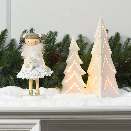 Sia Deco - Kerstbeeldje Filette met Engel sneeuwvlok - Wit / 18 cm - Wit - Hars - H18 - vtwonen shop