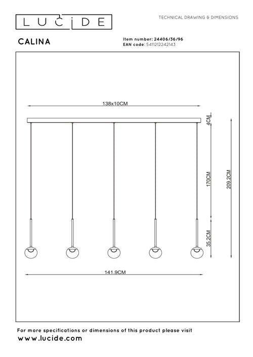 Lucide hanglamp CALINA - Geïntegreerde LED - Koffie