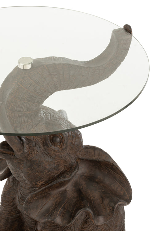 J-Line tafel Olifant - polyresin/glas - donkerbruin