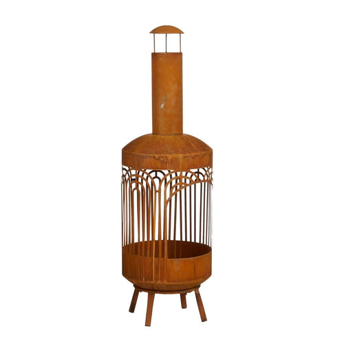 Mica Decorations Vuurkorf Roest - Vuurkorf met Opengewerkt Design van Stevig IJzer - Sfeervolle Tuinhaard met Hoge Schoorsteen voor Terras en Tuin -
