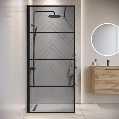 Badplaats Douchewand Essos 60 x 200 cm – Zwart – Inloopdouche 8 mm Rookglas