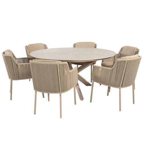 4 Seasons tuinset Bernini 7-delig - Prado tuintafel Ø160 cm - ceramic sabbia latte