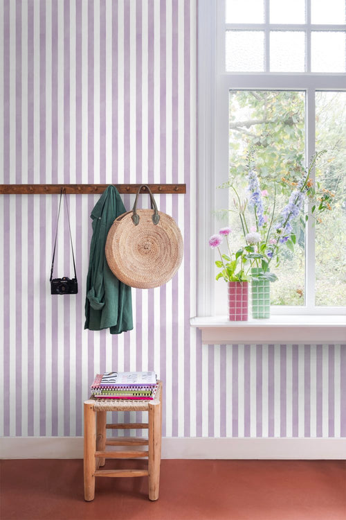 ESTAhome behang strepen paars en wit - 53 cm x 10.05 m - 131305