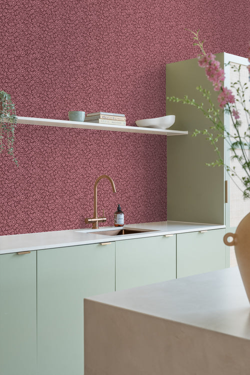 ESTAhome behang bloemetjes aubergine paars - 50 x 900 cm - 131672 - vtwonen shop