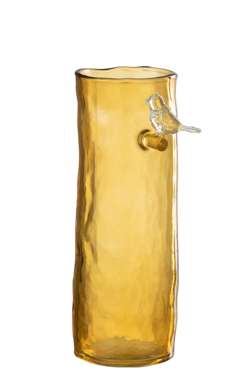 J-Line vaas Lang Vogel - glas - oker - small - 27 cm hoog