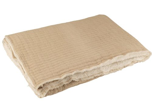 J-Line plaid Teddy Strepen Stiksel - katoen/polyester - beige - 180 x 130 cm