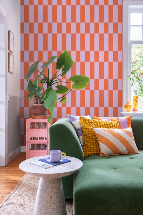 ESTAhome behang streep lila paars en koraal rood - 50 x 900 cm - 130920 - vtwonen shop