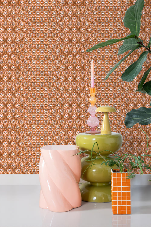 ESTAhome behang vintage bloemen oranje en roze - 50 x 900 cm - 131542 - vtwonen shop