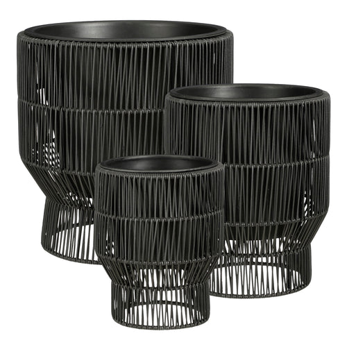 Mica Decorations Peta Bloempot op Standaard voor Buiten – Set van 3 – Plantenpot voor Bloemen en Buitenplanten – Bloempotten voor Buiten – Zwart