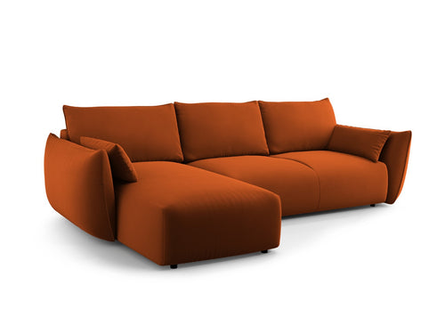 Cosmopolitan Design Uitklapbare hoekbank links met opbergdoos Matera 4-zits, flueel terracotta - 173x253x86cm