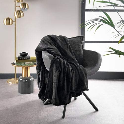 MARLEY - plaid 150x200 cm - fleece deken - extra dik - Raven - zwart