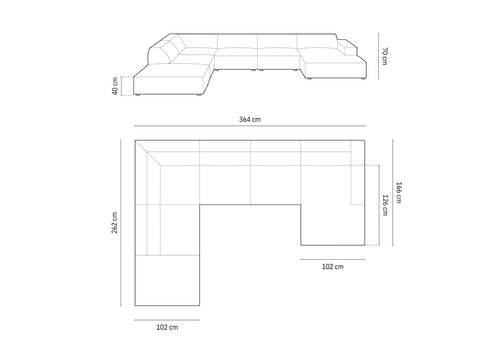 Cosmopolitan Design Panoramische hoekbank links Chicago 7-zits, flueel grijs - 263x375x78cm