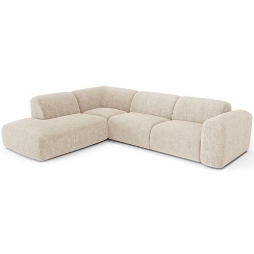 Sia Home - Grote hoekbank, links MYRA - fluweel met motieven crème 269cm