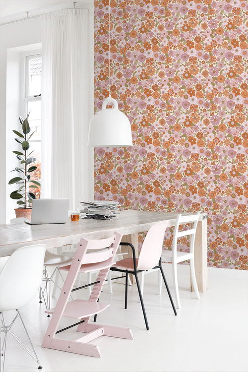 ESTAhome behang retro bloemen paars en oranje - 53 cm x 10.05 m - 130961