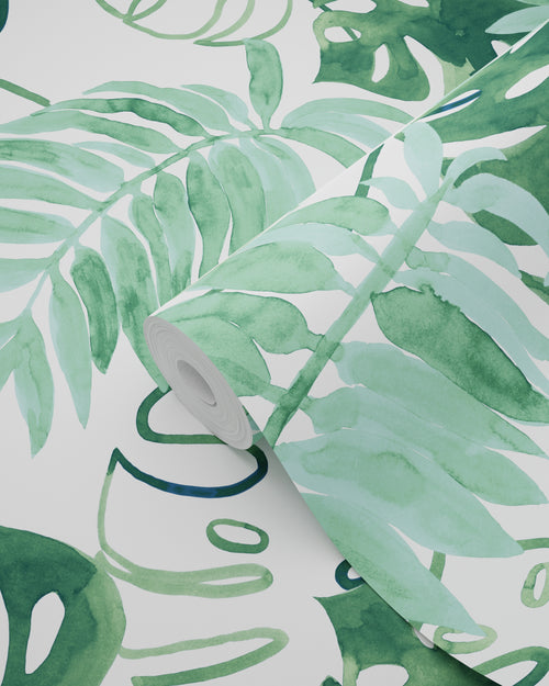 ESTAhome behang geschilderde tropische jungle bladeren smaragdgroen - 53 cm x 10.05 m - 138886