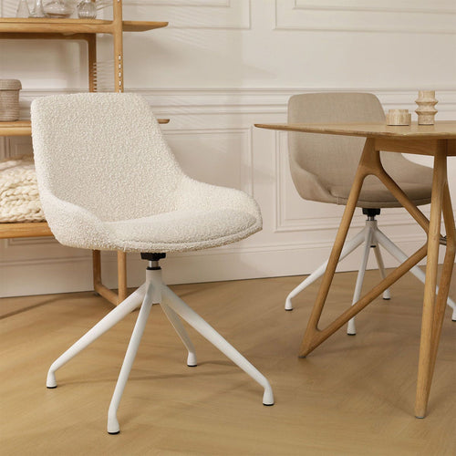 Nolon Nola-Isa Eetkamerstoel Bouclé Beige - Draaibaar Wit Onderstel - vtwonen shop