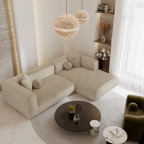 Premium Interiors - Rechthoekige hoekbank SOFIA - kruisweefsel beige 282cm