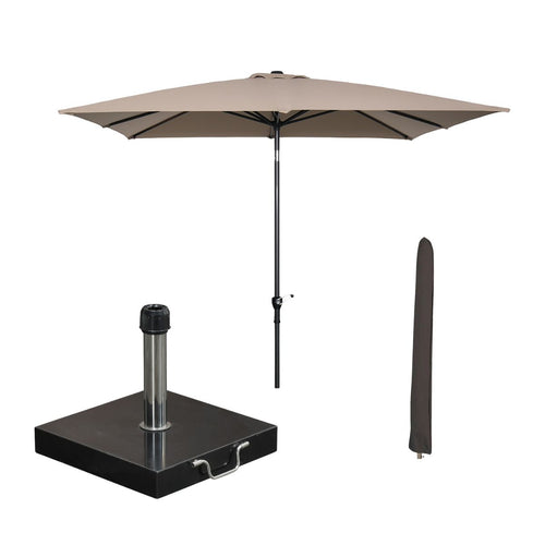 Garden Impressions stokparasol Lotus taupe 250x250 cm met Cosmo voet en hoes