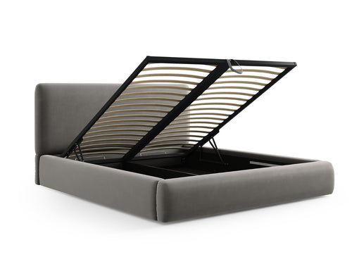Cosmopolitan Design Opbergbed met hoofdeinde Colonel 140x200cm, flueel, lichtgrijs - 220x160x100cm