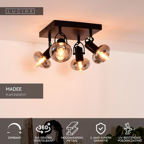 Lucide plafondspot MADEE - 4xE14 - Zwart