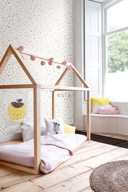ESTAhome behang terrazzo zacht roze, warm oranje en beige - 53 cm x 10.05 m - 139198