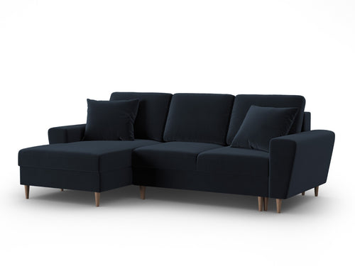 Cosmopolitan Design Uitklapbare hoekbank links met opbergdoos Kyoto 4-zits, flueel donkerblauw - 145x241x88cm