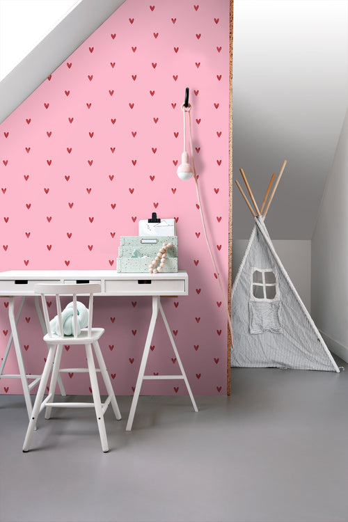 ESTAhome behang hartjes roze en rood - 50 x 900 cm - 131631