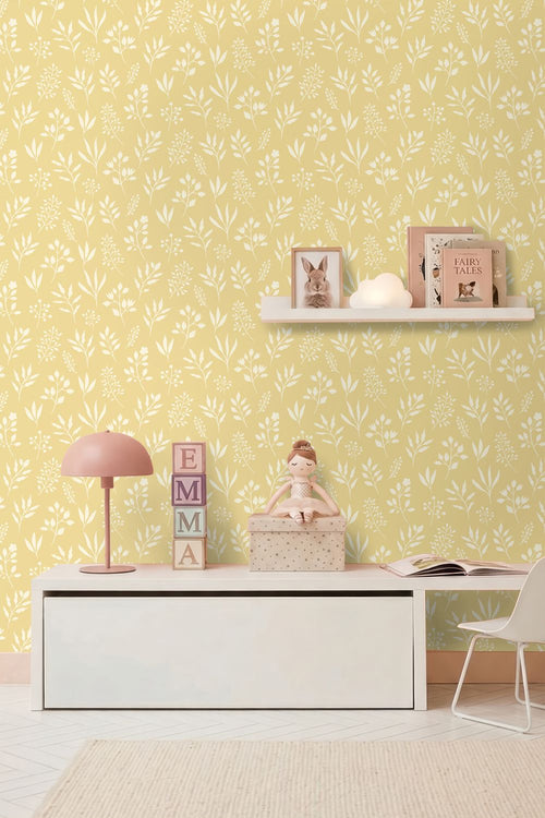 ESTAhome behang bloemmotief in Scandinavische stijl geel - 50 x 900 cm - 132084