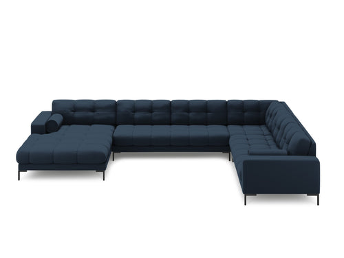 Cosmopolitan Design Panoramische hoekbank rechts Bali 7-zits, structurele stof, blauw - 256x327x75cm
