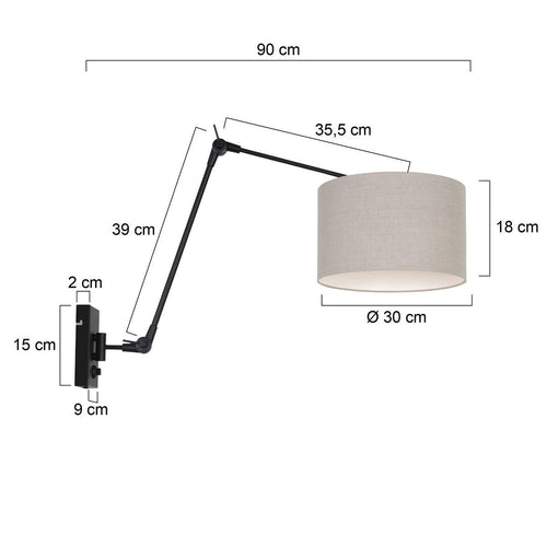 Steinhauer wandlamp prestige - 1 lichts - 90x 50 cm - zwart grijs