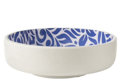 J-Line kom Bloemen - hout - blauw/wit