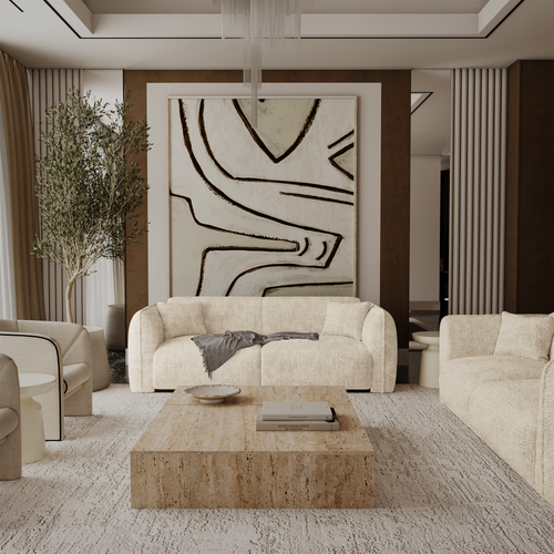 Premium Interiors - Bank LUSH - fluweel met motieven crème 205cm