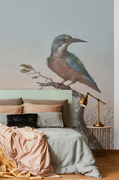 ESTAhome fotobehang ijsvogel op tak avondrood - 186 x 279 cm - 158888