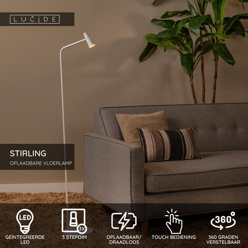 Lucide vloerlamp STIRLING - Geïntegreerde LED - Wit