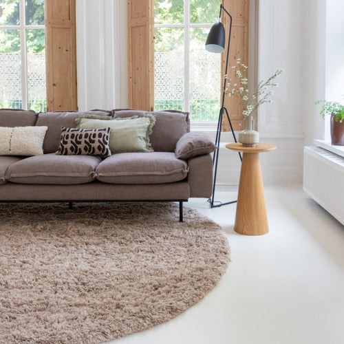 Rond wollen vloerkleed hoogpolig Raw Wool Lichtbruin Interieur05