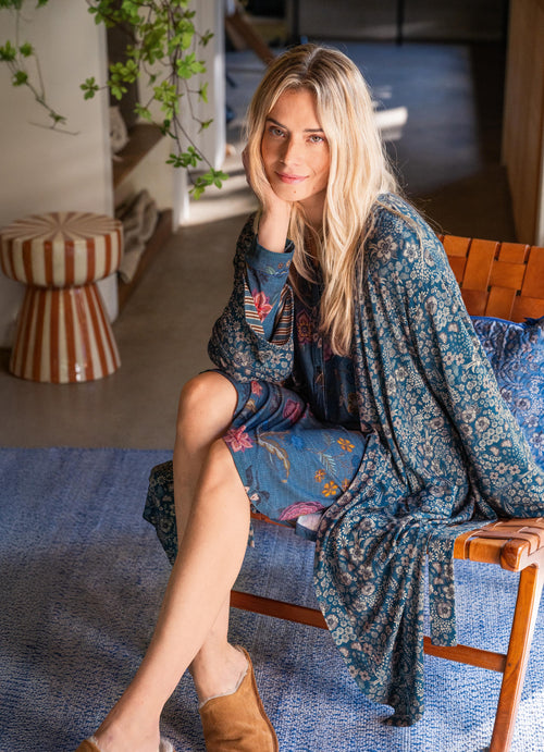 Pip Studio - Diogo Nachthemd Lange Mouw Dames - Coco Flower - Blauw - XS